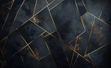 Contemporary mural wallpaper with geometric patterns, featuring golden lines on a dark background. Ideal for interior wall decor at home. Generative AI
