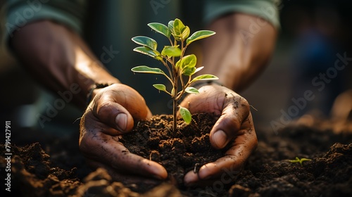 Farmers planting new trees and watering them to help increase oxygen in the air and reduce global warming, planting new trees in the forest, Concept of people Save the earth, world or planet, ecology 