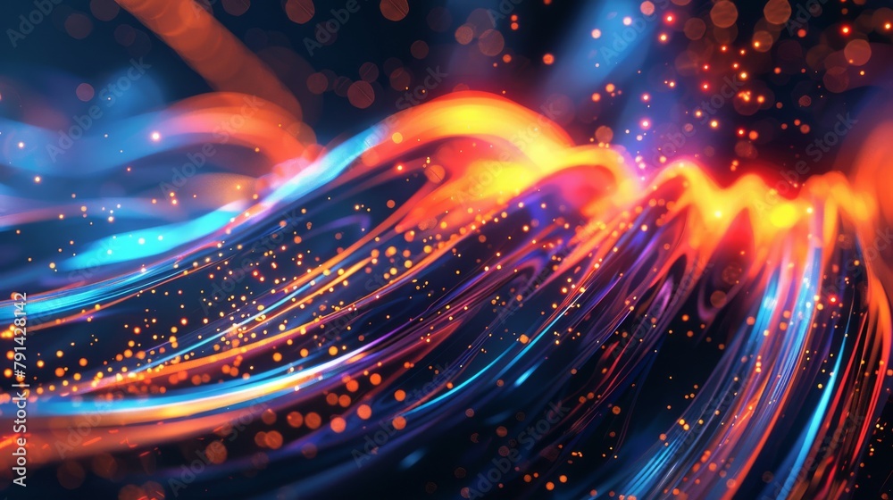 Obraz premium Abstract digital futuristic technology glowing background with dynamic flow lines and particles