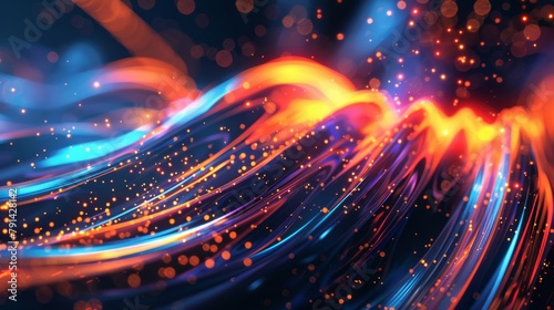 Abstract digital futuristic technology glowing background with dynamic flow lines and particles
