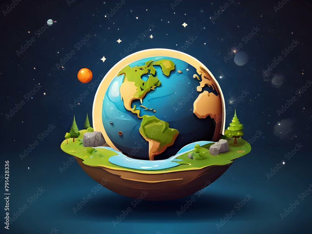 earth inside the miniature with space background cartoon vector Ai generative