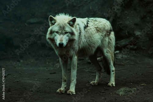 White wolf  Canis lupus  in the forest