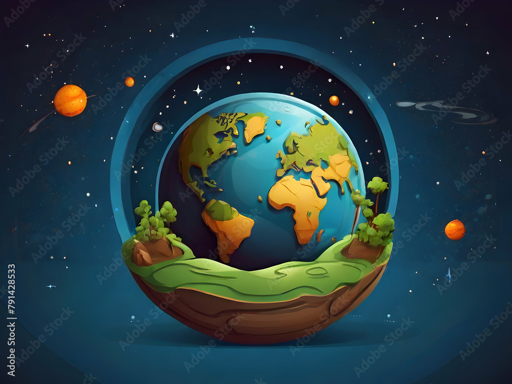 Naklejka premium earth inside the miniature with space background cartoon vector Ai generative