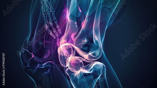 An X-ray image showcasing the internal structure of the human knee joint, highlighting the intricate interplay of bones, cartilage, and ligaments that enable stability and mobility.