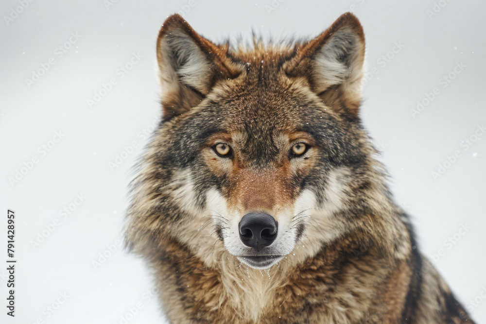Close-up portrait of a wolf in the snow,  Wildlife scene from nature