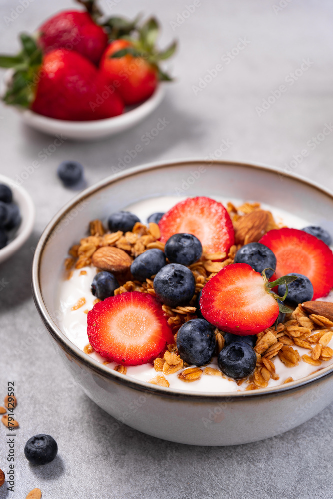 Granola Yogurt Bowl with Fresh Berries, Healthy Breakfast Granola Yogurt Bowl with Fresh Berries, Healthy Breakfast