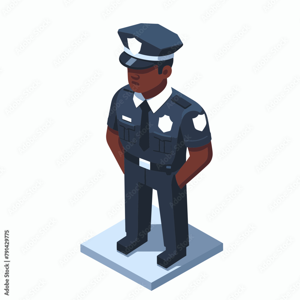 Police Man Isometric Minimal Cute Character, Wearing Headphones and Hold Game Controller, Cartoon Clipart Vector illustration, isolated on White background Police Man Isometric Minimal Cute Character, Wearing Headphones and Hold Game Controller, Cartoon Clipart Vector illustration, isolated on White background