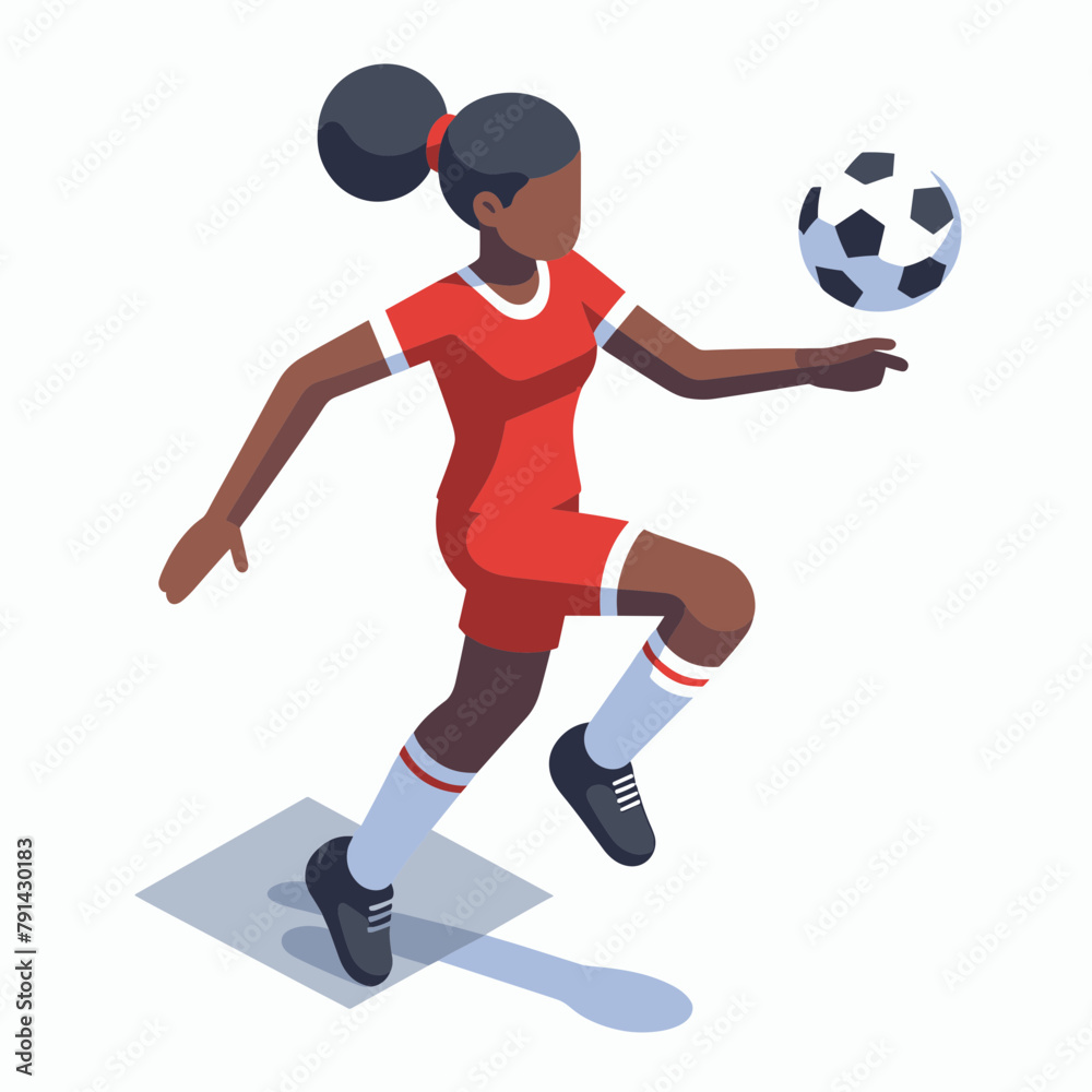 Football Player Black Woman Isometric Minimal Cute Character, Wearing Headphones and Hold Game Controller, Cartoon Clipart Vector illustration, isolated on White background