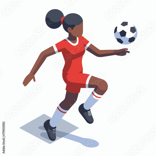 Football Player Black Woman Isometric Minimal Cute Character, Wearing Headphones and Hold Game Controller, Cartoon Clipart Vector illustration, isolated on White background © Puntira