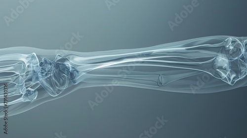 An X-ray image providing insight into the internal structure of the human elbow, highlighting the intricate articulation of bones and the network of muscles and tendons that enable movement.