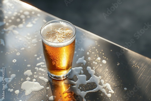 Glass of beer with foam on table, closeup, Alcohol drink