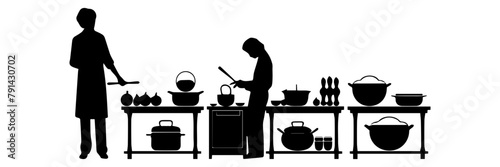 set of silhouettes of restaurant