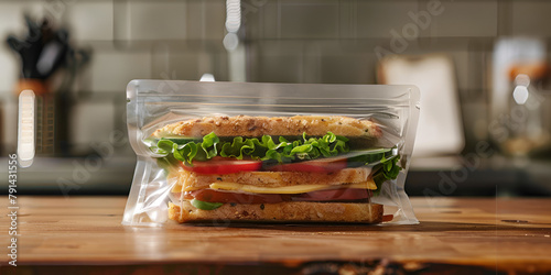 Sandwich in a plastic container on a table Reusable Storage Bag Lunch Bags Sandwich Bag Freezer Bag Leakproof Bag Pouch photo