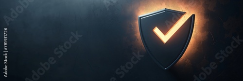A high-tech black shield with a vivid orange chevron that symbolizes protection, security, and strength on a dark background
