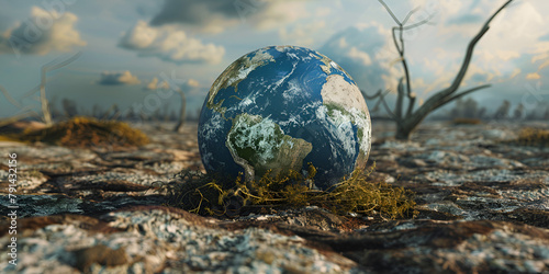 Climate change concept of deformed planet earth day World environment day drought prevention concept global warming photo