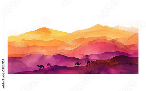 Colorful Hues Sunset Over Sahara Desert Isolated On Transparent Background PNG.
