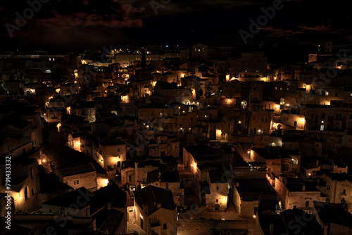 Matera, Basilicata, Italy: night view of the picturesque historic center called Sassi
