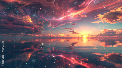 Colorful cosmic universe and beautiful sky sunset. 