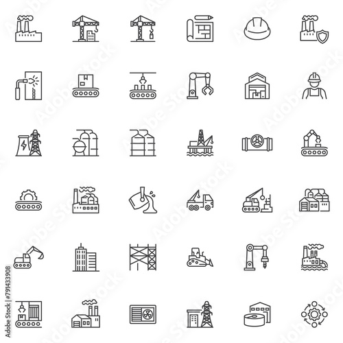 Industrial and Building line icons set
