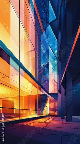 Ambient Light on the Facade of a Modern Museum,vector art