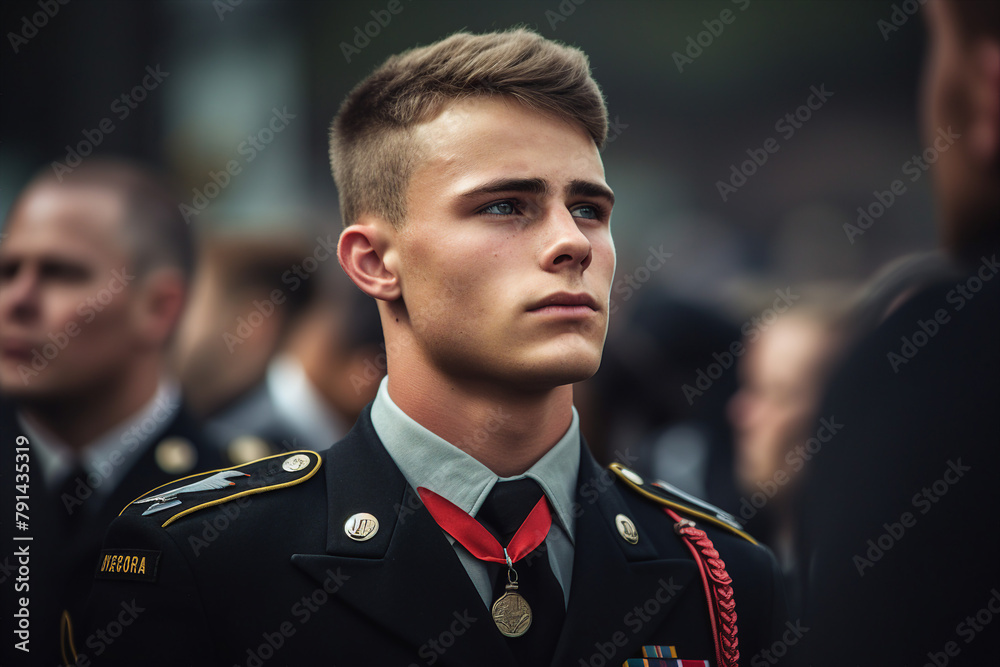 AI generated portrait of handsome man on parade in military army uniform AI generated portrait of handsome man on parade in military army uniform