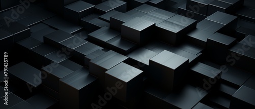 Monochromatic dark 3D geometric field, minimalist tech design, subtle texture