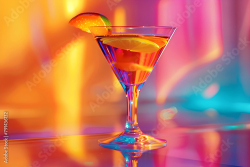 cocktail with lime in the colorful background 