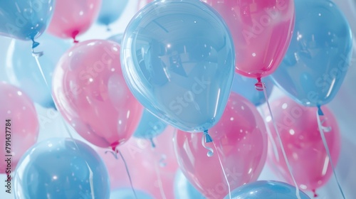 Pink and blue balloons floating in the air