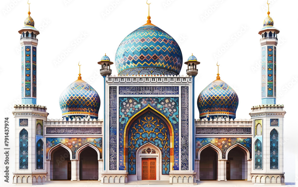 Facade Beauty Mosque Tiles Isolated On Transparent Background PNG.