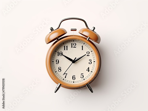 alarm clock on white background Minimalistic flat lay,with copy space for photo text or product, blank empty copyspace banner about time management and selfamplement concept. 