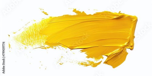 Hand painted stroke of yellow paint brush isolated on white background