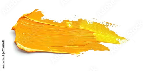 Hand painted stroke of yellow paint brush isolated on white background