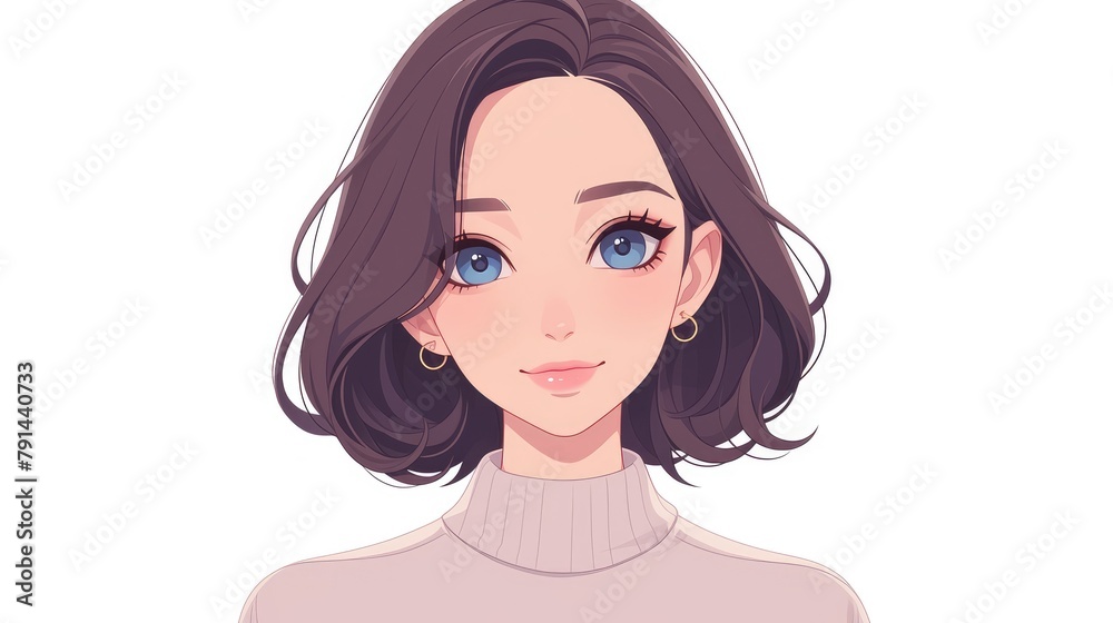 A charming female avatar illustration in cartoon style perfect for web design projects set against a crisp white background A charming female avatar illustration in cartoon style perfect for web design projects set against a crisp white background