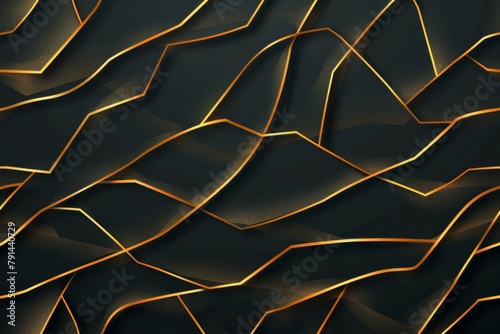 Illustration of lines in pure gold on a dark background - seamless design, Generative AI