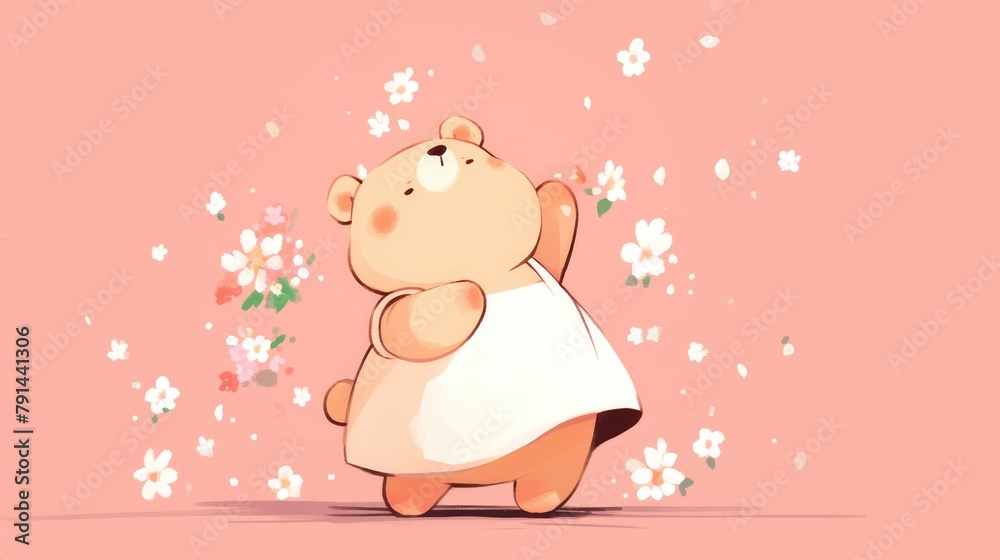 A charming baby bear cartoon depicted through lively 2d illustration engagingly dancing