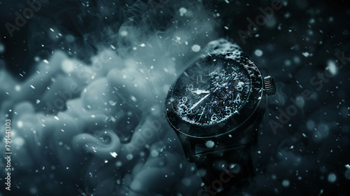 Dark abstract scene with a vintage watch. 