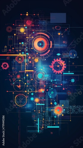 A Vertical Image Of An Illustration Of A Technological Background With Metallic Gears And Circles.