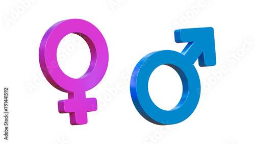 Male and female symbols isolated on a white background. Pink and Blue 3d rendered gende signs. Heterosexual Couple Symbols.