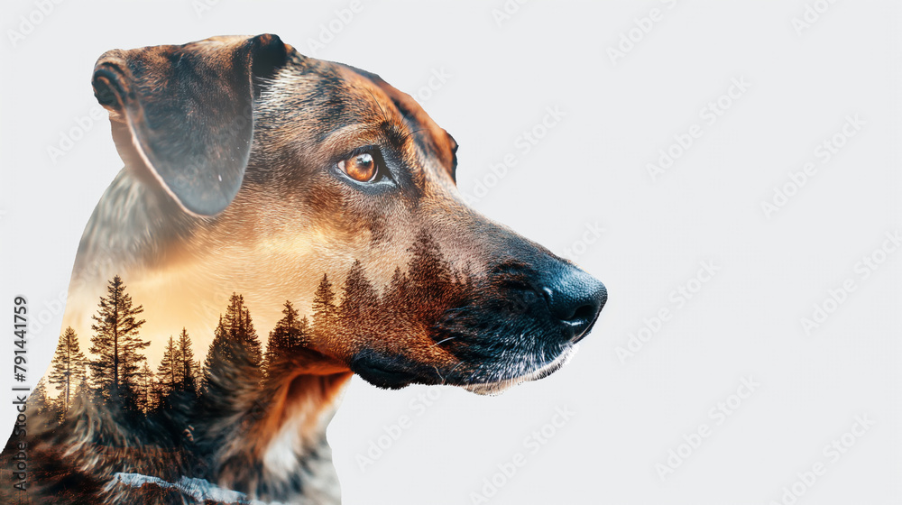 Double exposure portrait of a dog