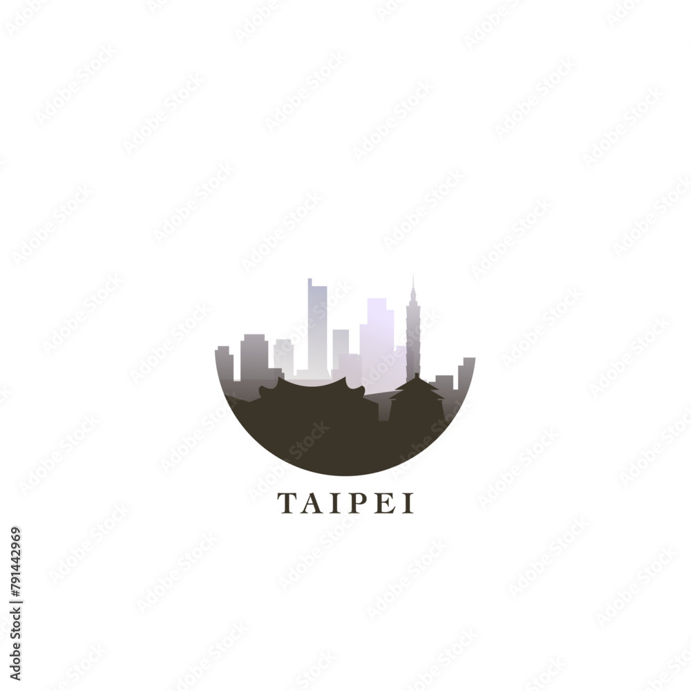 Taipei cityscape, gradient vector badge, flat skyline logo, icon. Taiwan capital city round emblem idea with landmarks and building silhouettes. Isolated graphic