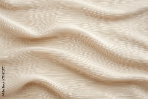 Beige linen fabric with abstract wavy pattern. Background and texture for design, banner, poster or packaging textile product. Closeup. with copy space for photo text or product, blank empty copyspace