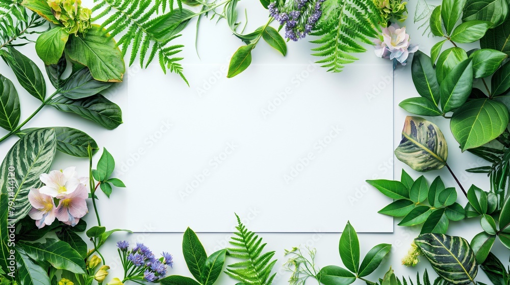 A Blank White Space With A Tropical Leaves Border. A Blank White Space With A Tropical Leaves Border.