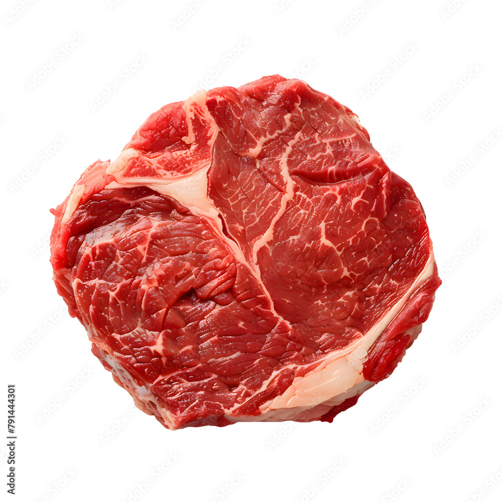 Raw beef steak meat top view isolated on transparent background