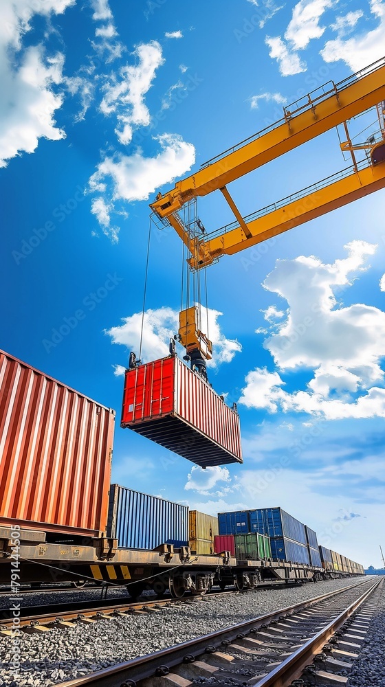 A Vertical Image Of A Cargo Container Being Lifted By A Crane.