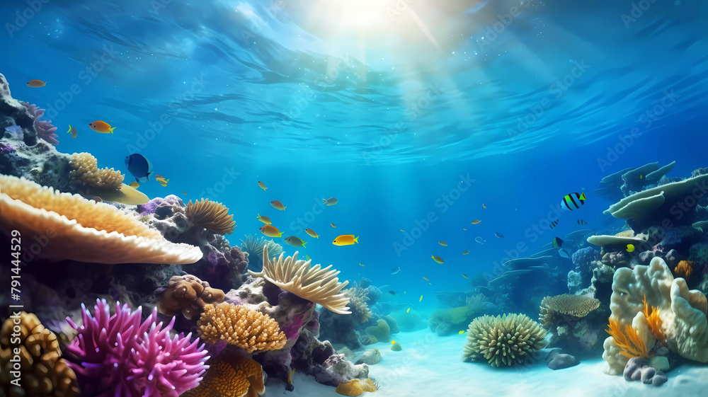 Great barrier reef underwater background. Generative ai design concept art.