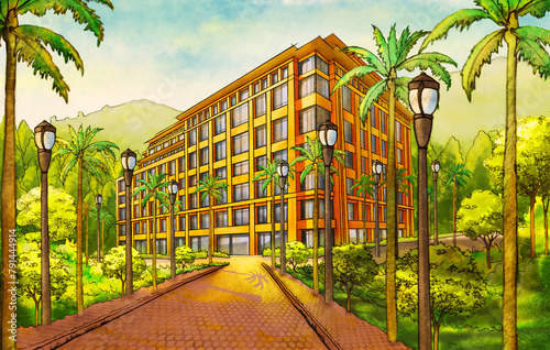 Hotel Dupont Exterior digital water color style illustration photo