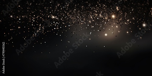 Black glitter texture background with dark shadows, glowing stars, and subtle sparkles with copy space for photo text or product, blank empty copyspace 