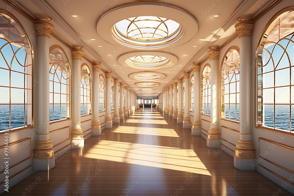 Interior of a cruise ship in Venice, Italy. 3D Rendering