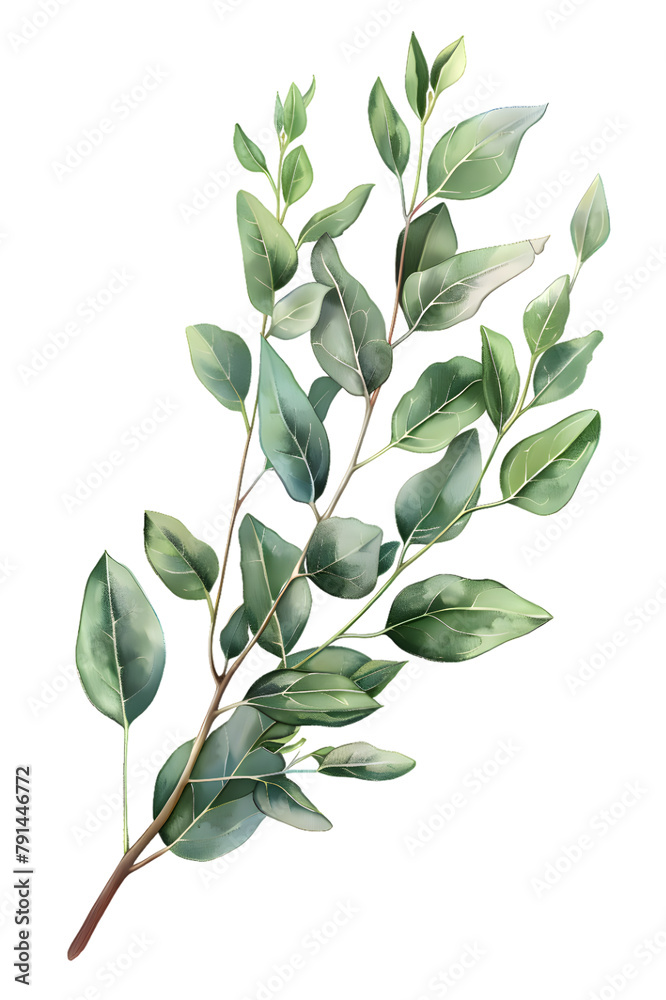 Obraz premium Watercolor green eucalyptus plant isolated on transparent background