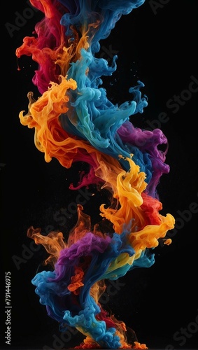 A vibrant, multicolored smoke formation gives life to an energetic and vivid abstract piece